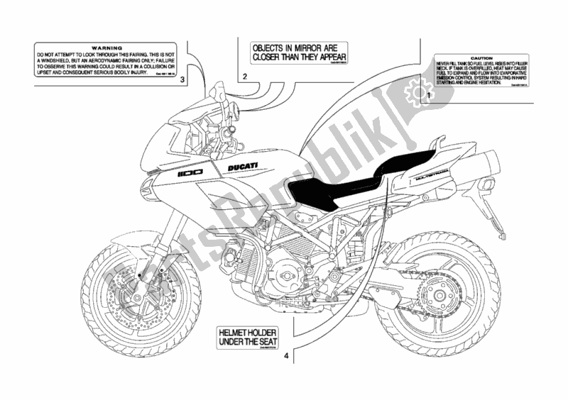 All parts for the Warning Labels of the Ducati Multistrada 1100 USA 2009